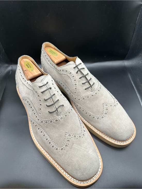 Christian Louboutin Gray Brogued Suede Wingtip Brogues EU45